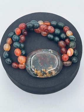 Ocean Jasper Statement Bracelet Double Wrap Carnelian Green Agate Beads Bracelet